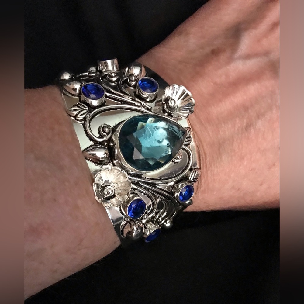 London Blue Topaz Stamped 925 Sterling Silver Cuff Bracelet